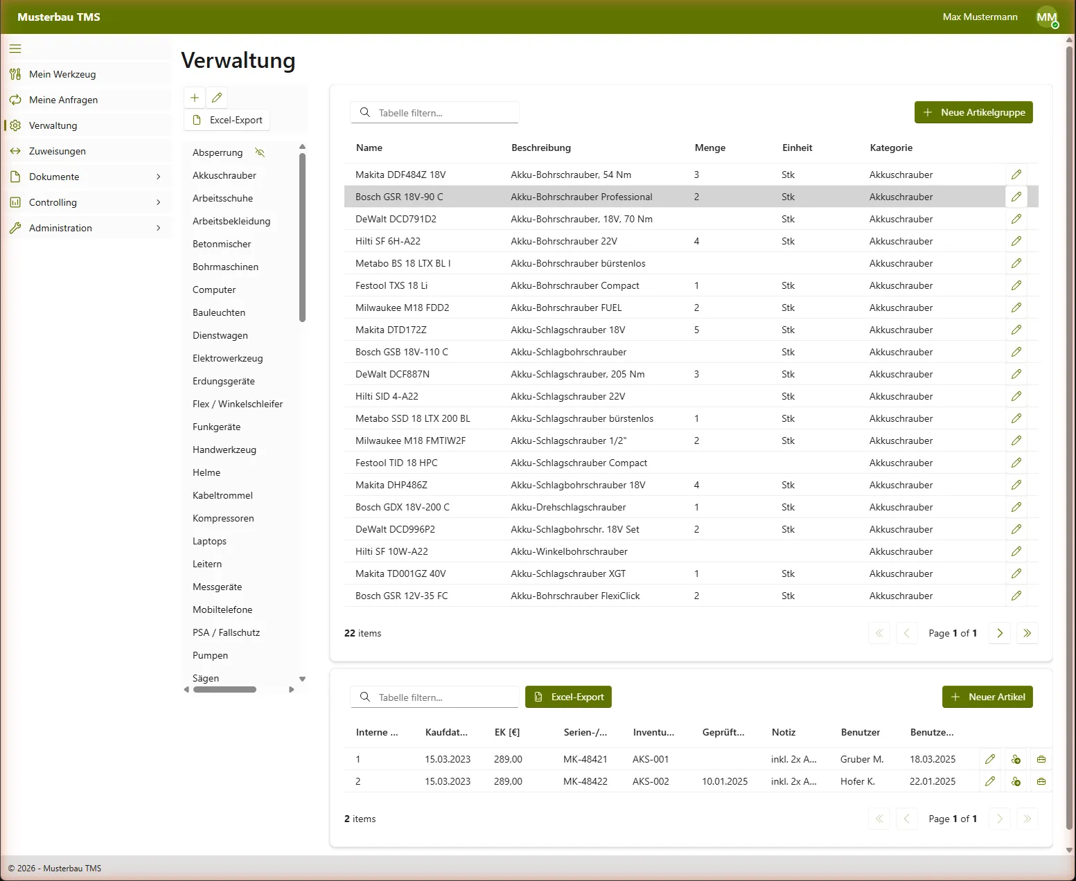 TMS — Werkzeugverwaltung